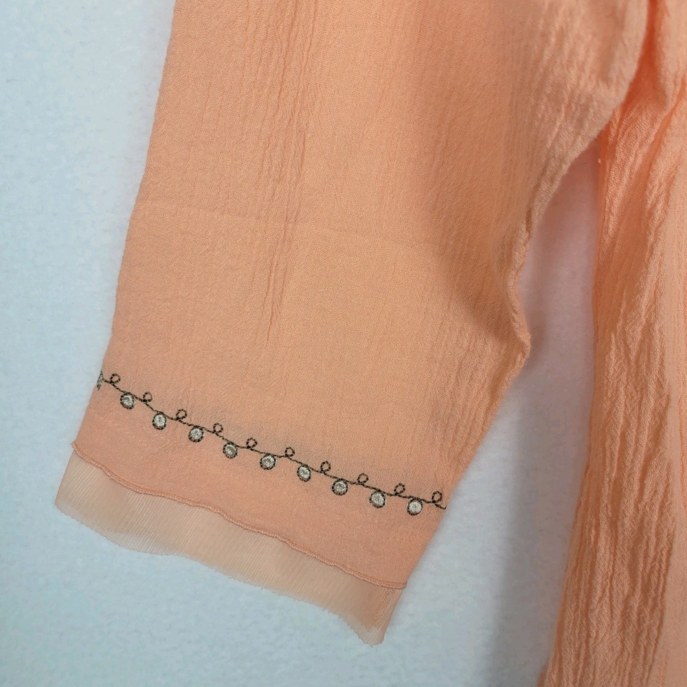 Dressbarn Vintage Peach Embroidered Blouse Womens L Cotton Boho Cottagecore - Picture 5 of 9